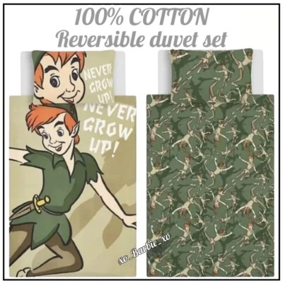 GEORGE Disney Peter Pan 100% Cotton Single Duvet Cover Bed Set Never Grow Up Neverland