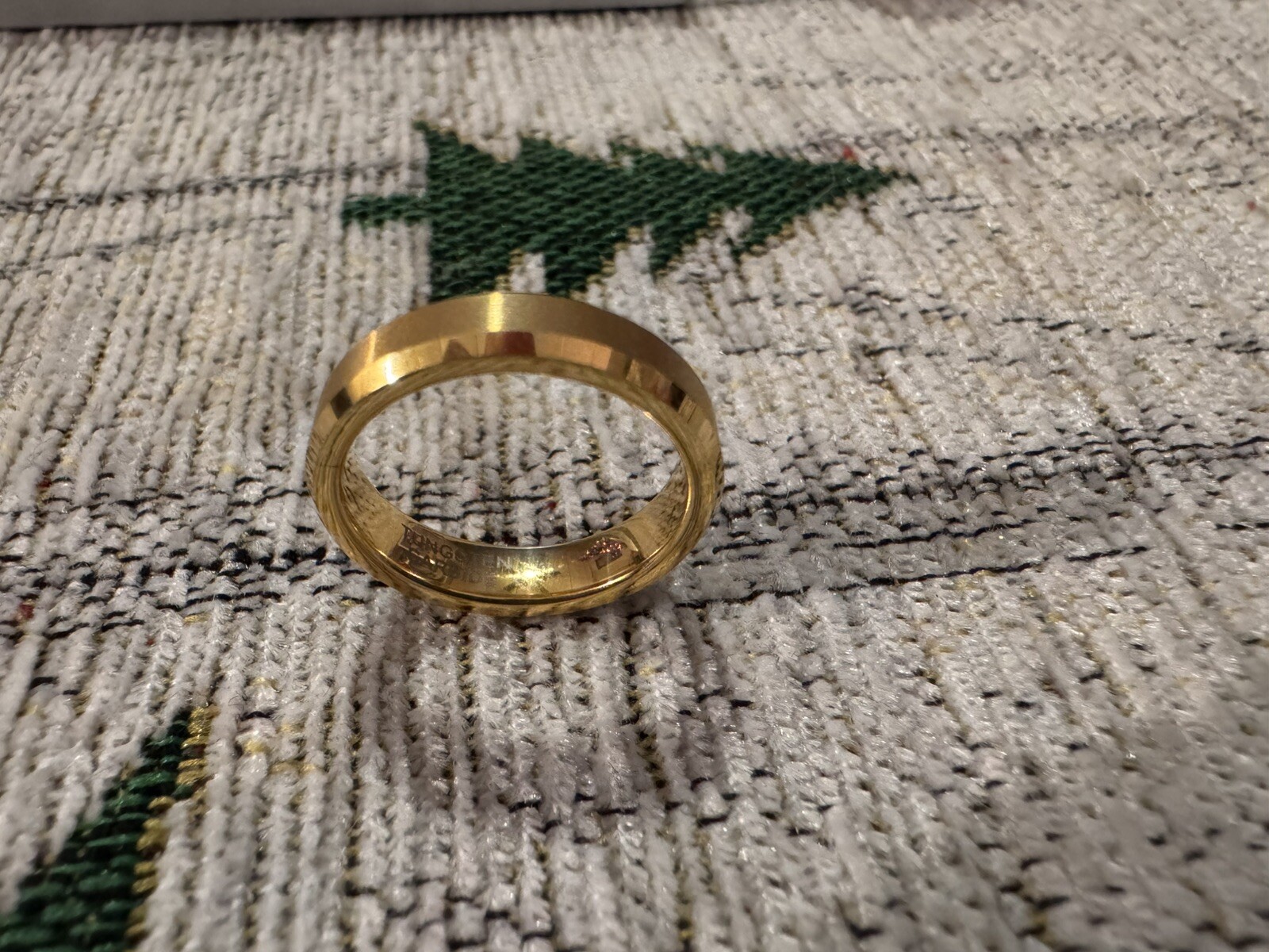 Gold Plated Brushed Finish Tungsten Carbide Wedding Ring & Beveled Edge-image