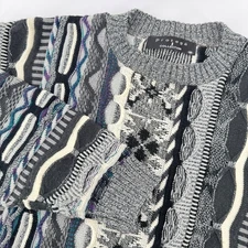 Vtg Protege Collection Sweater Medium Gray Novelty Cosby Hip Hop Grandpa Knit