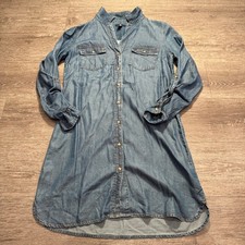 Gap Shirt Dress Women S Blue Chambray Lyocell Long Sleeve Button Up Casual Tunic
