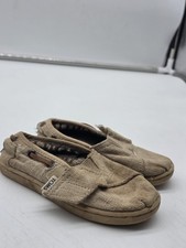 TOMS Shoes Toddler Kids Size 8 Beige Slip On Hook Loop Casual Worn Damage