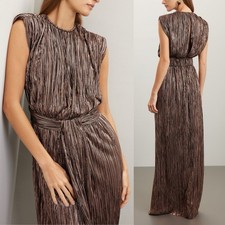 $395 Sabina Musayev Gold Metallic Sivian Gown w/ Padded Shoulders XS*