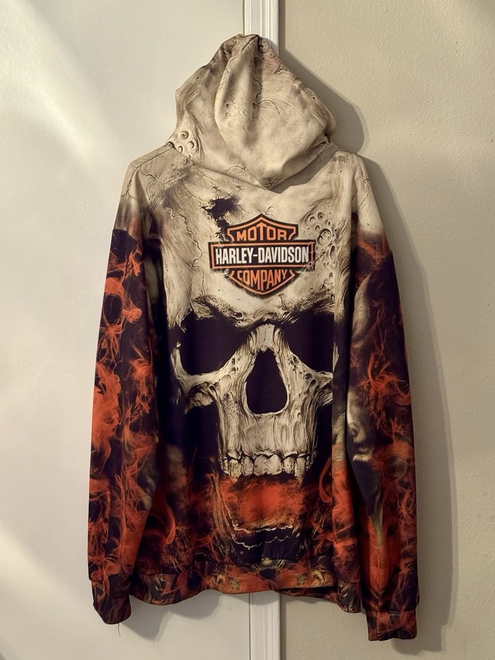 50 Katoen 50 Polyester Comfort Harley-Davidson Heren Fleece Sweatshirt – Lightning Crest Print Met Skull & Eagle Op De Rug Motorfiets Kleding Harley