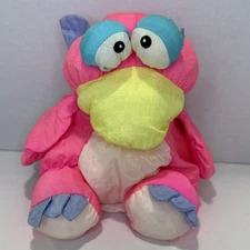 VTG Prestige Toy Nakajima Neon Pink Bird Dinosaur Nylon Plush 9” w/Squeak 1989