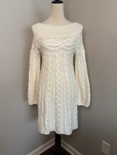 VTG Moda International Y2K Sweater Dress Ivory Cable Knit Boho Chic Size Small