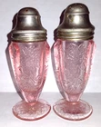 Jeannette Poinsettia Pink Depression Salt Pepper Shakers Glass Floral Vintage