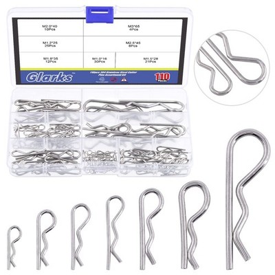 Glarks 110Pcs 304 Stainless Steel Hairpin R Clips Kit 7 Size R Cotter Pins