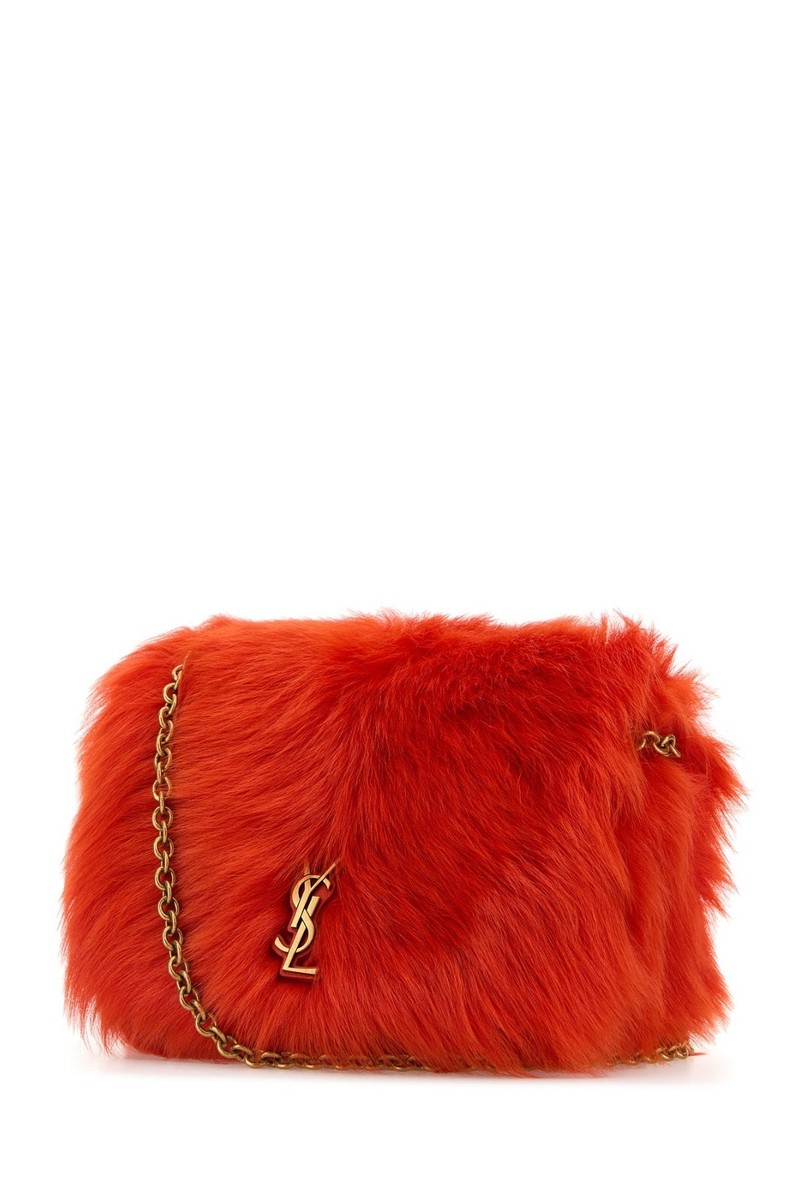 SAINT LAURENT Jamie Mini Orange Red Fur Shoulder Bag New