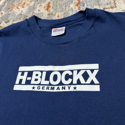 Vintage 1992 H-Blockx Germany Band Tee XL Blue Hanes Heavyweight 90s Rap Rock