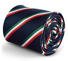 Frederick Thomas Designer Mens Tie - Dark Navy Blue - Italian Flag Repp Striped