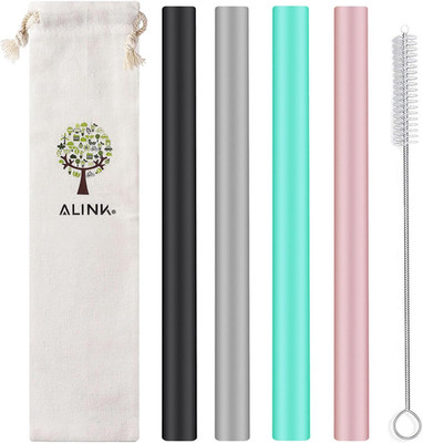 ALINK Reusable Silicone Boba Straws, Extra Large Bubble Tea Smoothie Straws for