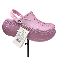 Crocs Womens Mega Wedge Platform Clog Size 9 Rose Glitter Slip-on Water Friendly