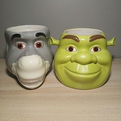 Shrek & Donkey Face 3D Coffee Mug Cup 2004 Dreamworks Galerie Movie Lot Ceramic