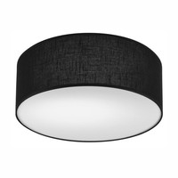 Deckenlampe Schwarz Stoff Ø 35 Cm H: 13 Cm Rund Flach Blendarm E27 Deckenleuchte