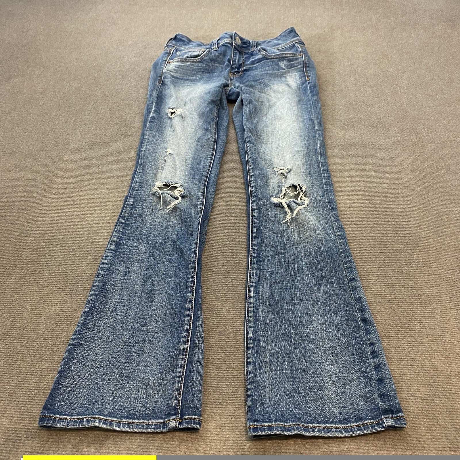 American Eagle Kick Boot Jeans Womens 4 Blue Y2K Distressed Stretch Denim