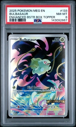2025 POKEMON MEG EN-MEGA EVOLUTION ENHANCED BOOSTER BOX TOPPER BULBASAUR PSA 8