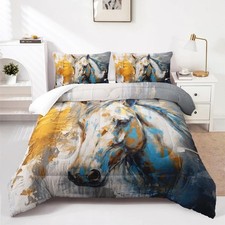 Horse Canvas Comforter Set Twin Size,100 Soft Ultra-fine Fiber Four Season W...