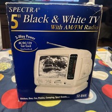 Vtg '00 5" Spectra Black White Purple TV AM/FM Radio 57-BWRT-PU WORKING