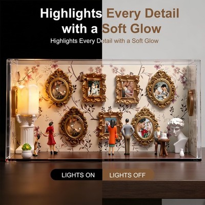 DIY Mini Museum Silhouette Box, Mini Museum DIY Bilderrahmen Set – 8 Goldene Mini Rahmen & 10 Handgemachte Figuren, LED-Lichtkette für Erinnerungen Hausdekoration Valentinstag (B