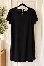 Michael Kors Black Shift Dress Women M Short Sleeve Gold Zip Back Career