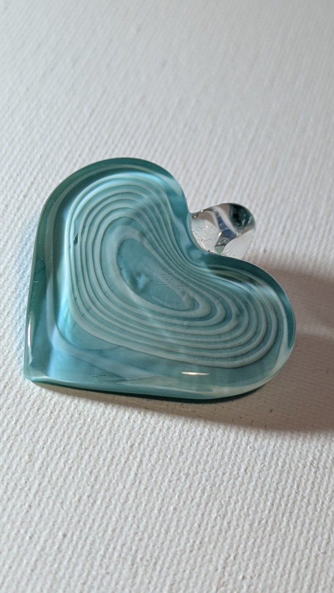 VTG Murano Style Glass Teal Heart Pendant View 2