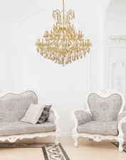 Gold Chandelier Golden Teak Crystal 41 Light Fixture Foyer Entryway Large 52