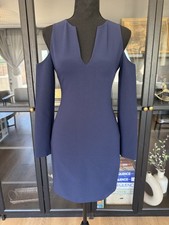 Alice + Olivia Dress Womens 0 Navy Blue Cold Shoulder Mini Long Sleeve Party Zip