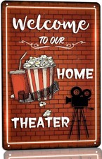 Home Theater Metal Tin Sign, Retro 8x12 Inch,...