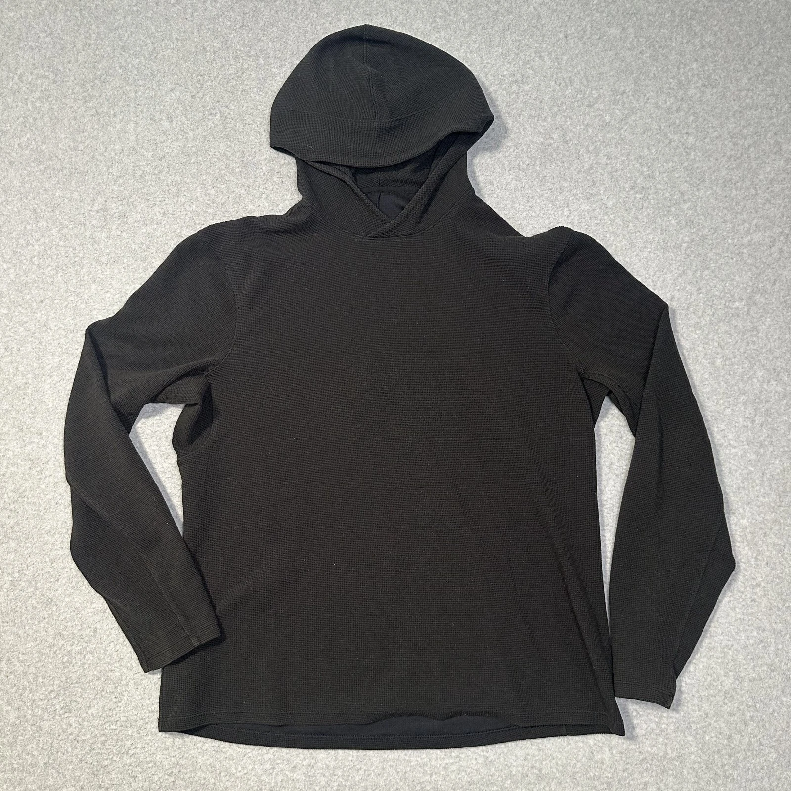 Lululemon shift stitch Hoodie Shirt Mens M Black cottton Waffle Knit thermal
