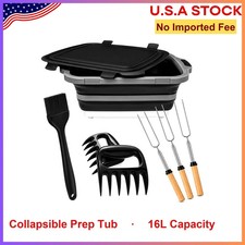 Collapsible BBQ Prep Tub with Cutting Board 16L Food Grade BPA Free Locking Lid