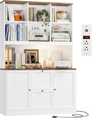 HIFIT 72'' Tall File Bookcase with Power Outlet & Printer Stand, 2 Drawer Filing
