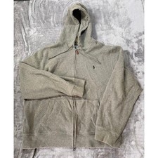 Vintage Polo Ralph Lauren Mens XL Full Zip Hoodie Grey Cotton Pony Sweatshirt