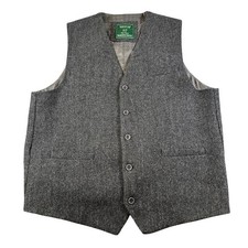 Emerald Isle Weaving Mens Grey Herringbone Wool Blend Vest Size 48 ART6070