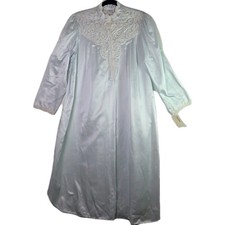 Vintage Natori Satin Lace Nightgown Robe Long Sleeve Pastel Blue Medium
