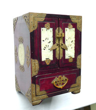 SCATOLA PORTAGIOIE PORTA GIOIELLI ARMADIETTO ETNICO  LEGNO PIETRE DURE VINTAGE