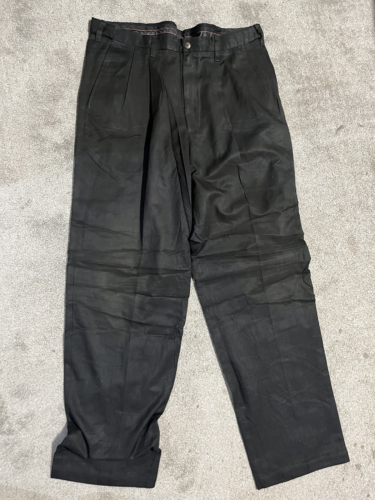 Haggar Q Black Solid Polyester Pleated Front Mens… - image 1