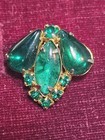 Green Marquise Rhinestone Clip-On Earrings Gold Tone Metal Pair — photo 3
