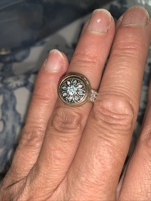 SILBERFARBENER RING, GRÖSSE 6 hellblau und klare Steine