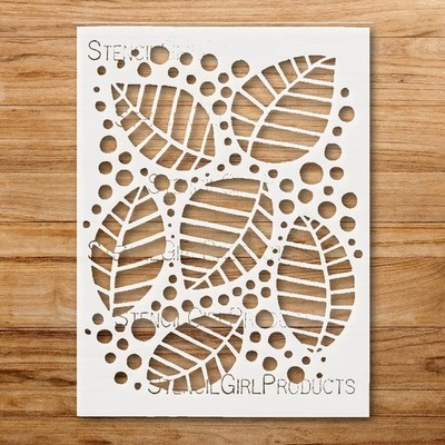 Stylized Leaves and Circles Pattern Stencil for Creative Projects - StencilAir