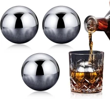 3 Pcs Large Round Whiskey Stones Spherical Reusable Stainless 40Round shape 