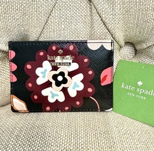 NEW Kate Spade Cameron Small Slim Card Case Floral Flower Black PWRU5756