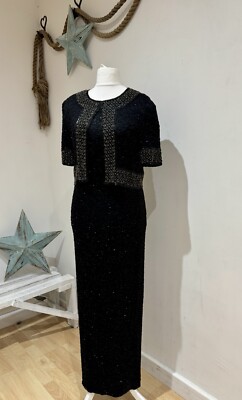 After Six Vintage Cape Kleid mit vollen Perlen verziert Pailletten schwarz Art Deco 10