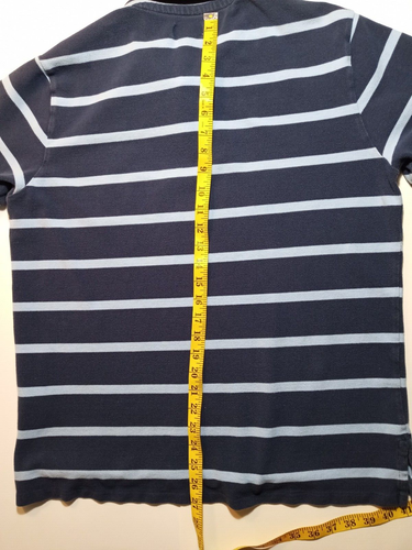 Polo Jeans Co Ralph Lauren Mens Medium Blue Striped Cotton Polo Shirt Flag Logo - Picture 5 of 5