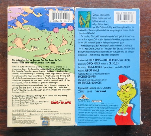 Dr. Seuss - The Lorax (Sing-Along Classics) (VHS, 1994) + Grinch - Picture 2 of 3