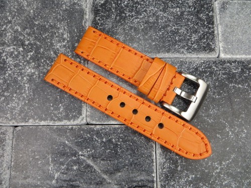 Bracelet Montre Cuir Crocodile Orange 22mm - Compatible Navitimer, Neuf Sans étiquette