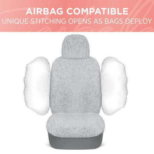 Carbella Gray Sherpa Fleece Car Seat Covers 2-Pack for Women Fits Auto Trucks - Bild 5 von 8