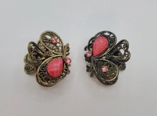 Vintage Hair Clips Butterfly Gold Pink Women Girl Accessory Pair Rhinestones