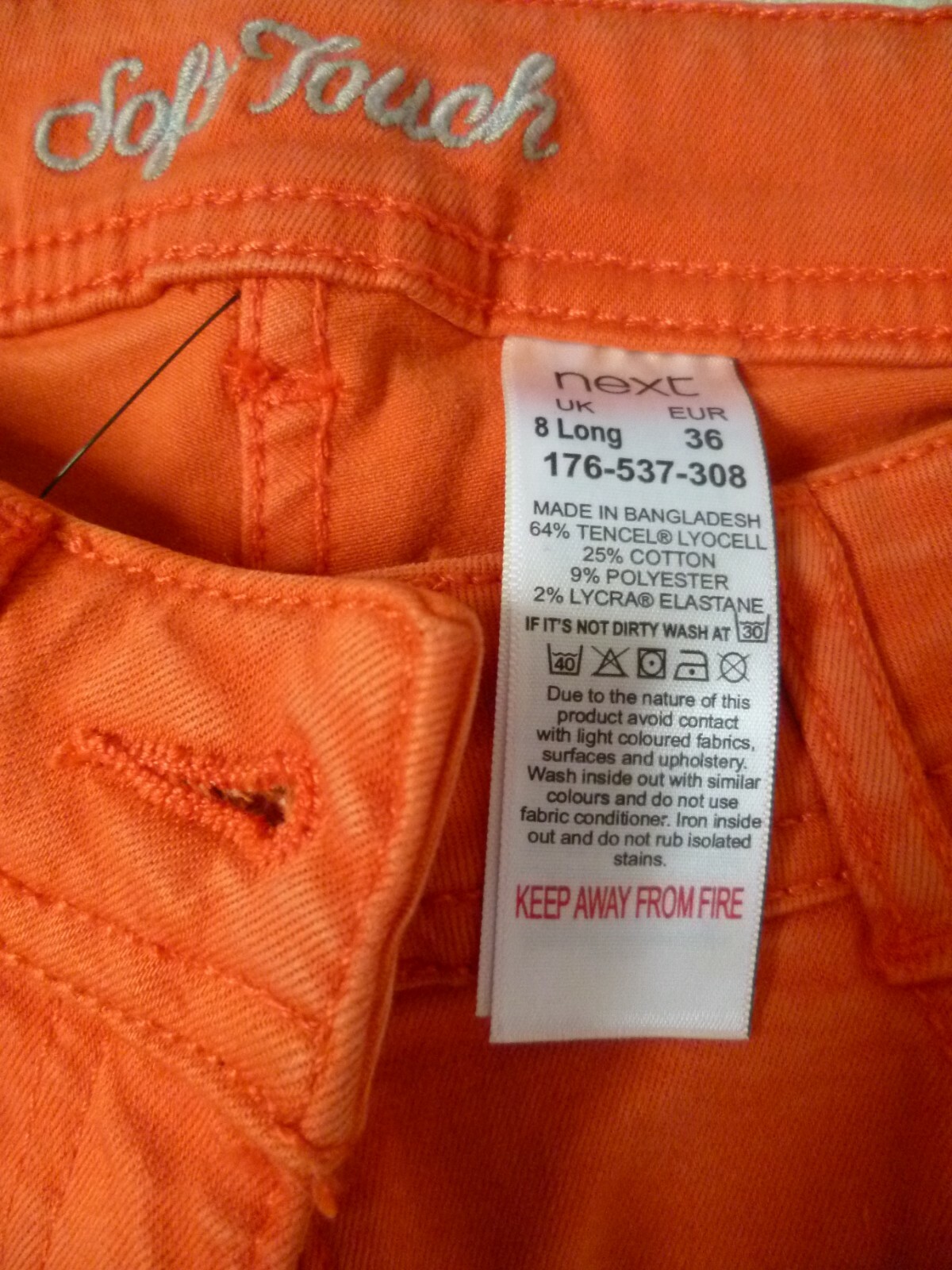 BNWT Orange NEXT Skinny Soft Touch Mid Rise Stretch Trousers UK 8 L RRP £28 image 6