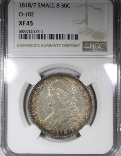 1818/7 Capped Bust Half Dollar NGC XF45 O-102 Small 8 Rim Toned