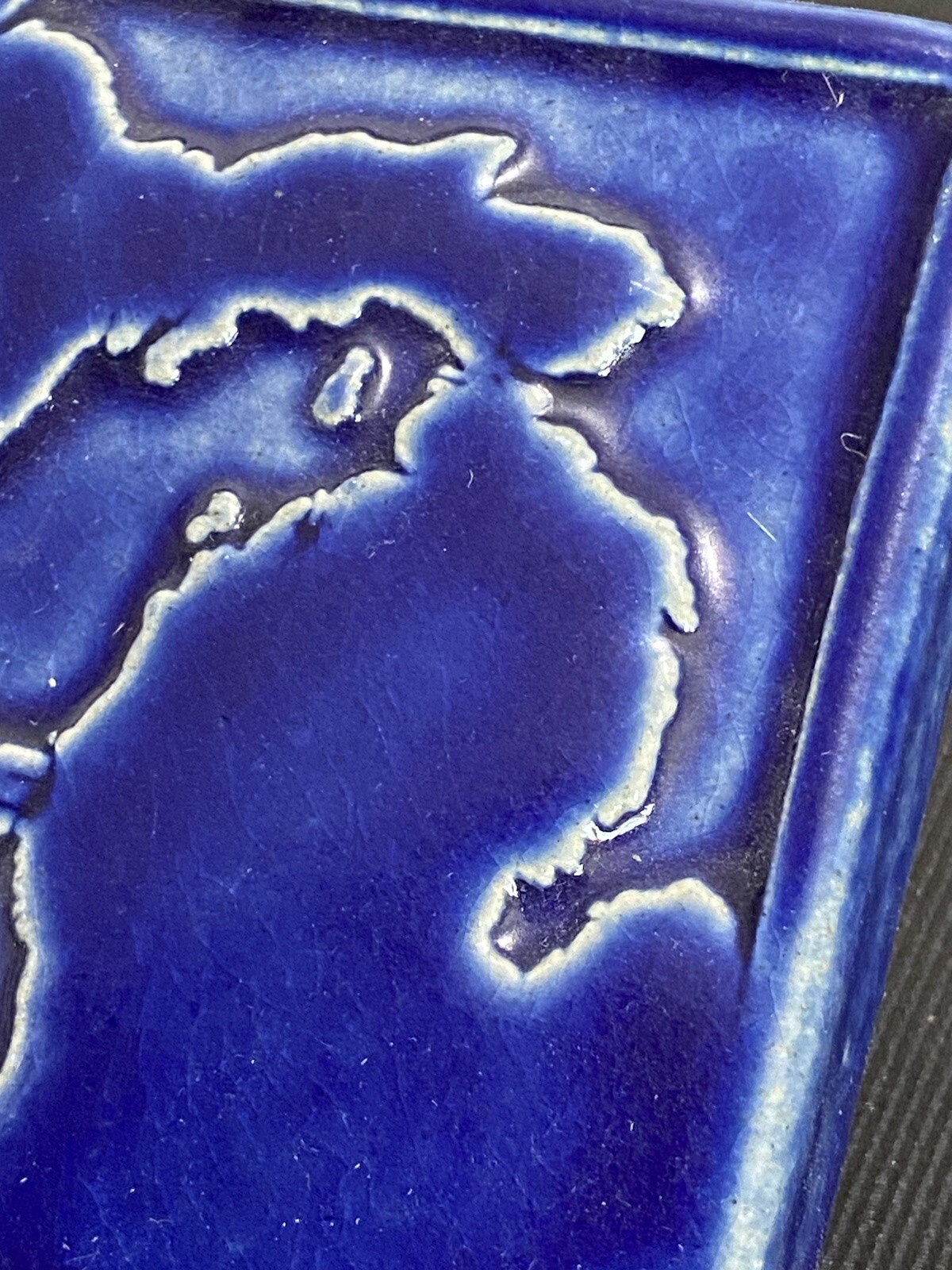 Vtg 2000 Pewabic Detroit Pottery Blue Michigan Tile Bank One Advertising